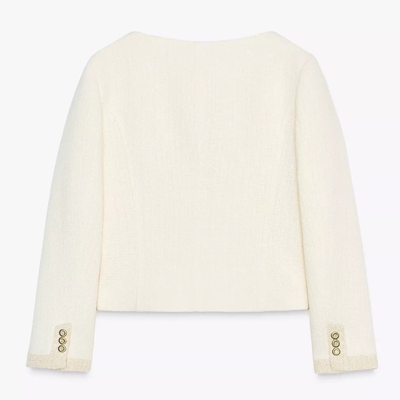 ZARA ROUND NECK TEXTURED BLAZER SIZE L - Picture 13 of 13